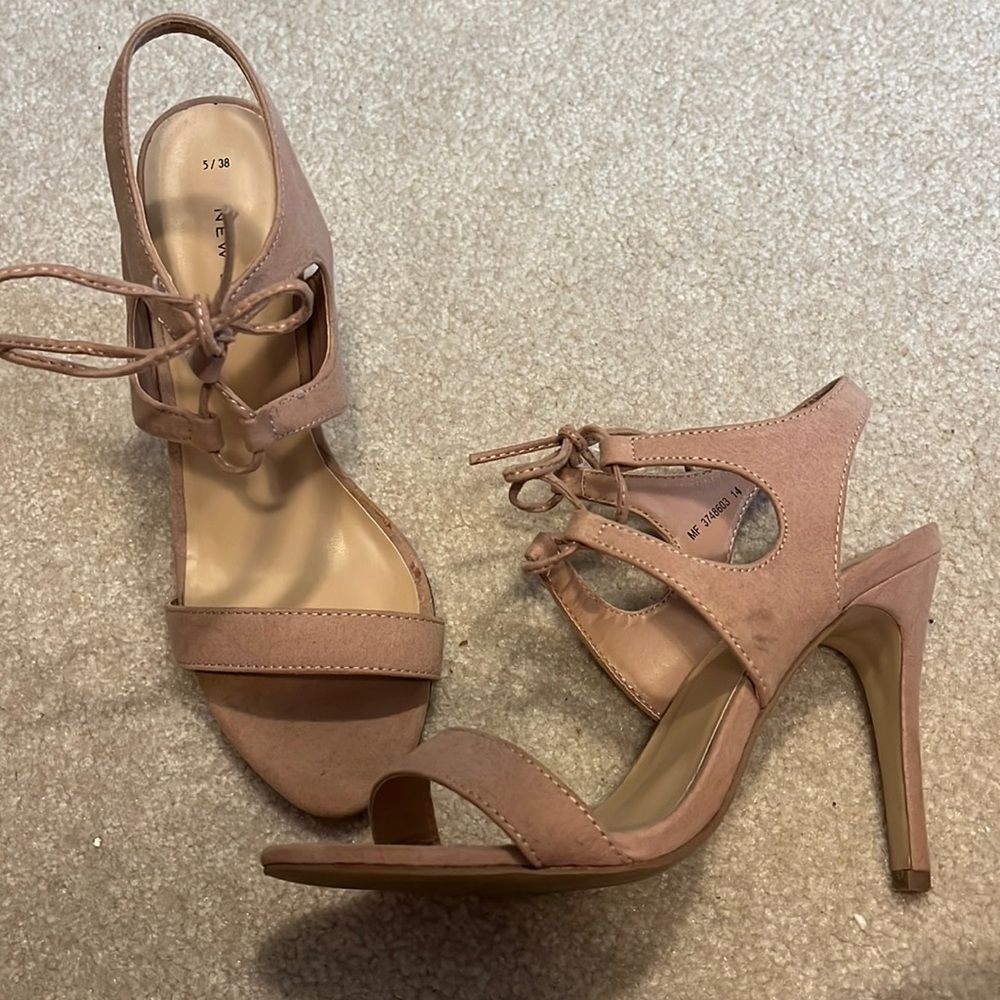New Look Blush Suede Tie-Front High Heel Sandals